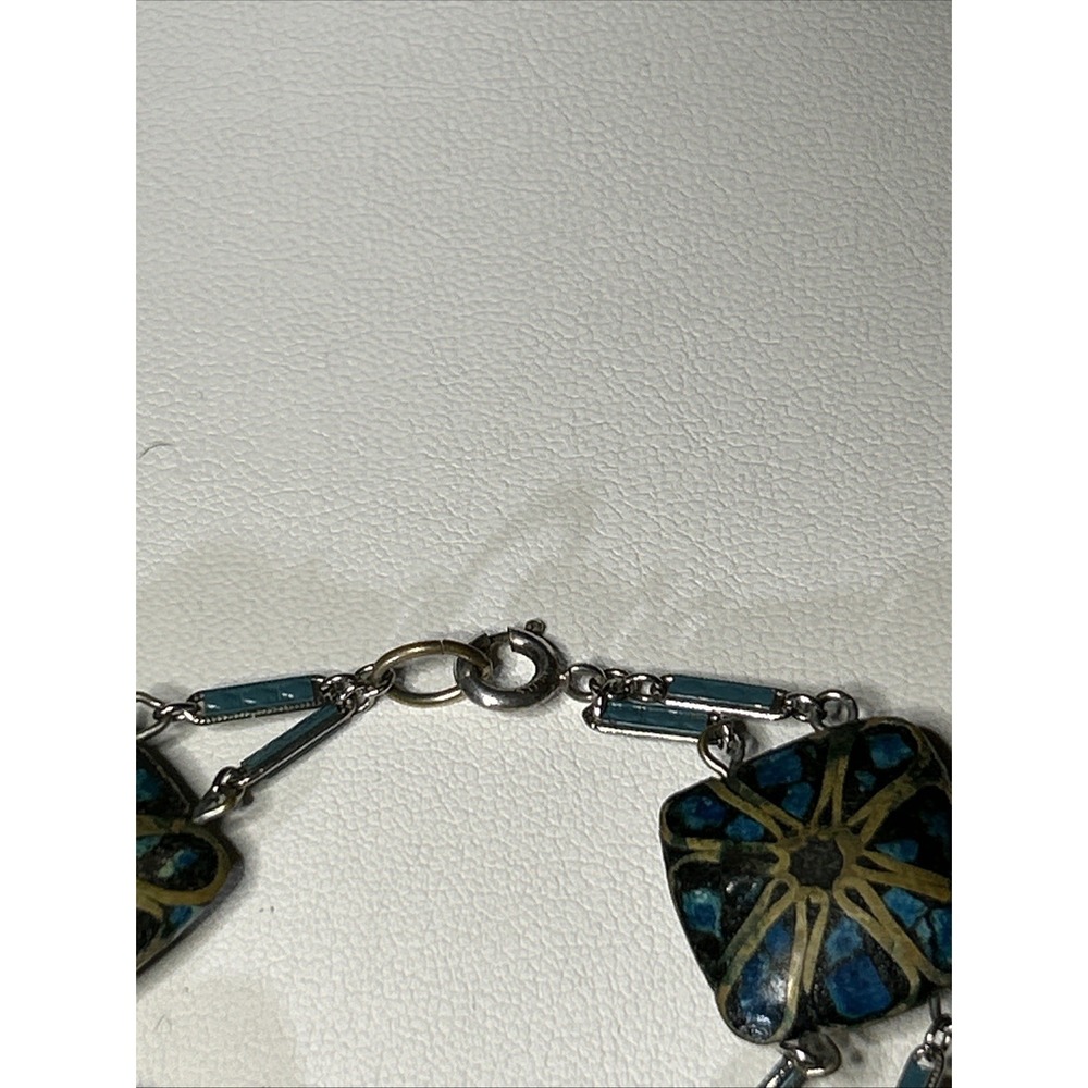 Vintage‎ Sterling Tibet Nepalese Style Turquoise Wire Inlay Bead Bracelet 5515 - Picture 4 of 13